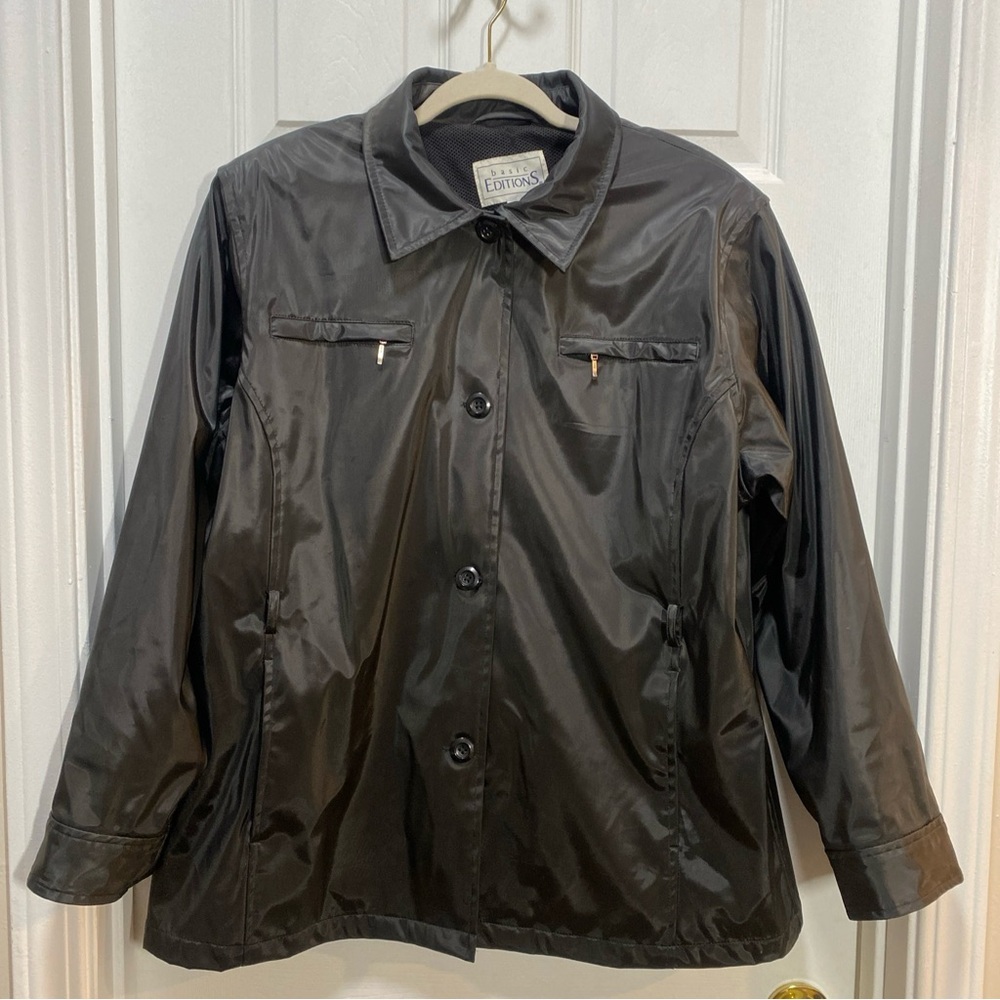 Vintage Basic Editions Unique Polyvinyl PVC Black utility Jacket Women’s Large